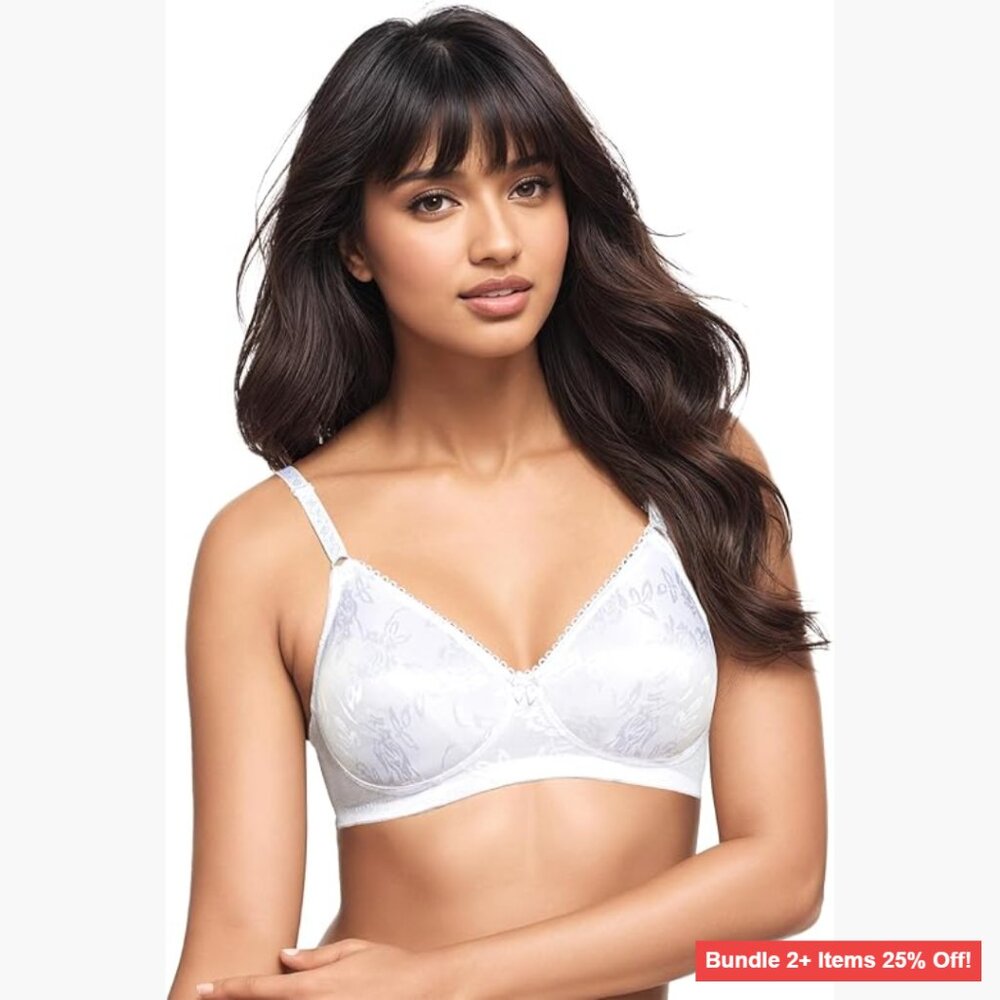 Wireless Soft Cup Bra Light Support Full Coverage Daily Wear Floral Jacquard